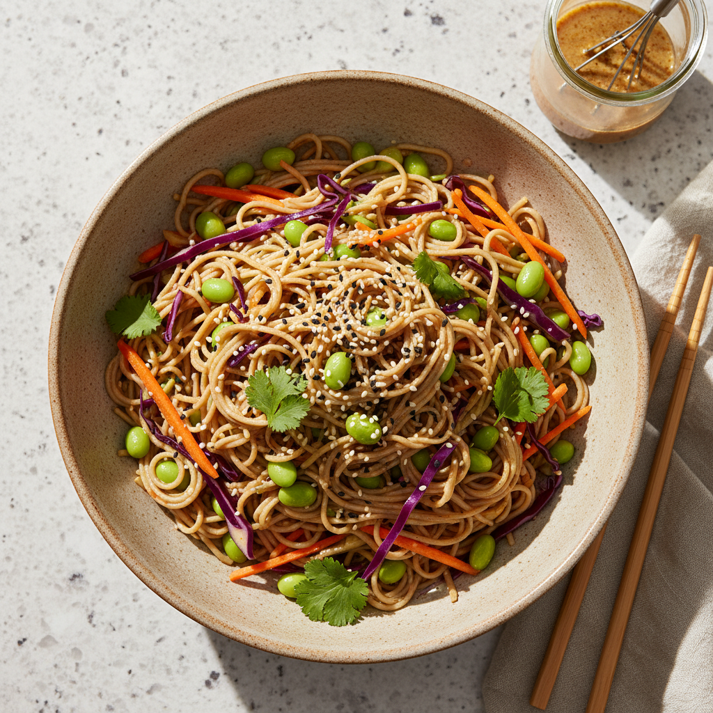 Vibrant Asian Noodle Salad with Edamame & Crunchy Veggies