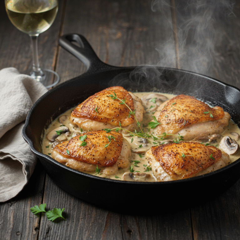 Crispy Baked Chicken Thighs with Creamy Garlic Mushroom Sauce (Keto)