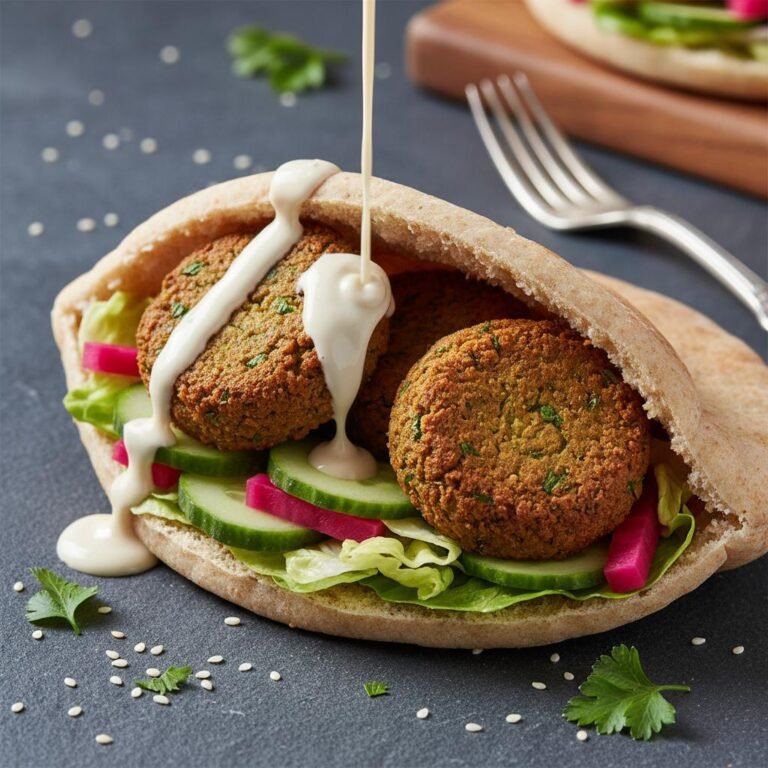 Crispy Baked Falafel Pita with Creamy Lemon Tahini Sauce