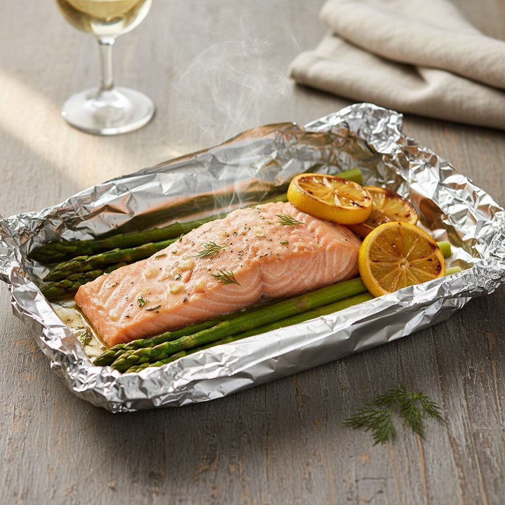 Garlic Butter Baked Salmon and Asparagus Foil Packs
