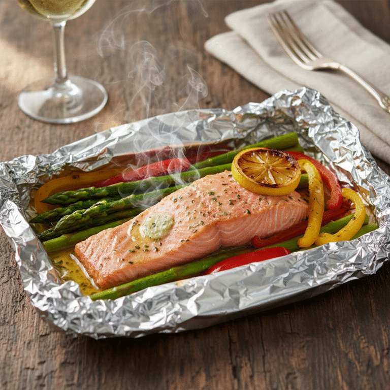 Garlic Butter Baked Salmon in Foil with Asparagus and Lemon