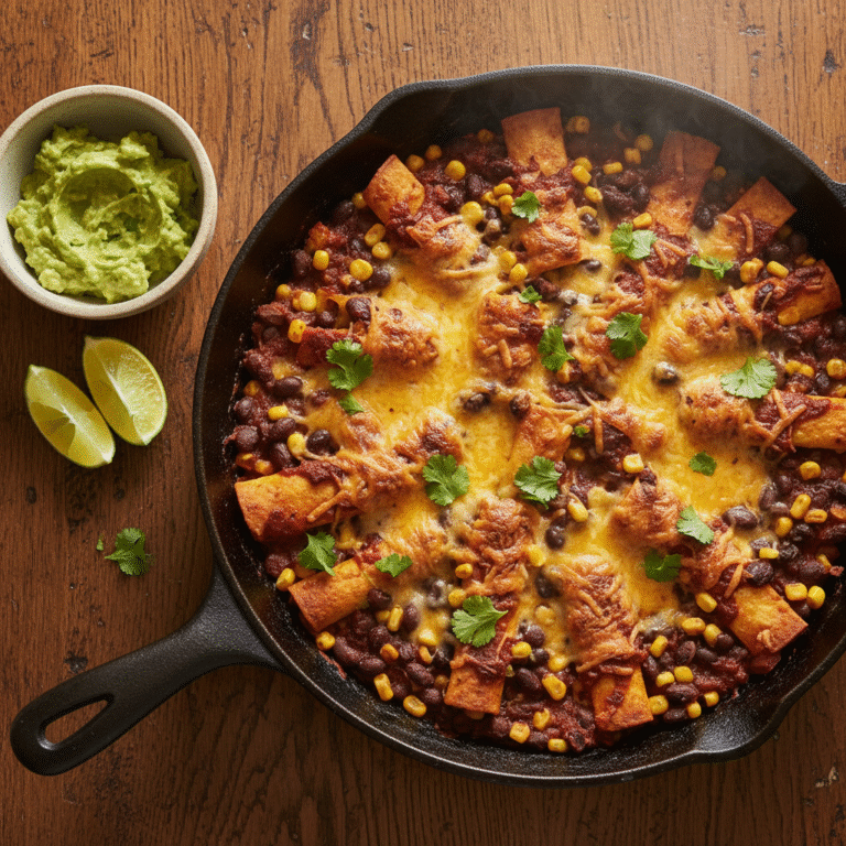 One-Pan Cheesy Black Bean and Corn Enchilada Skillet
