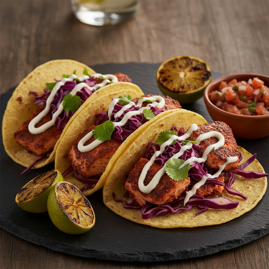 Smoky Blackened Salmon Tacos with Crunchy Purple Cabbage Slaw