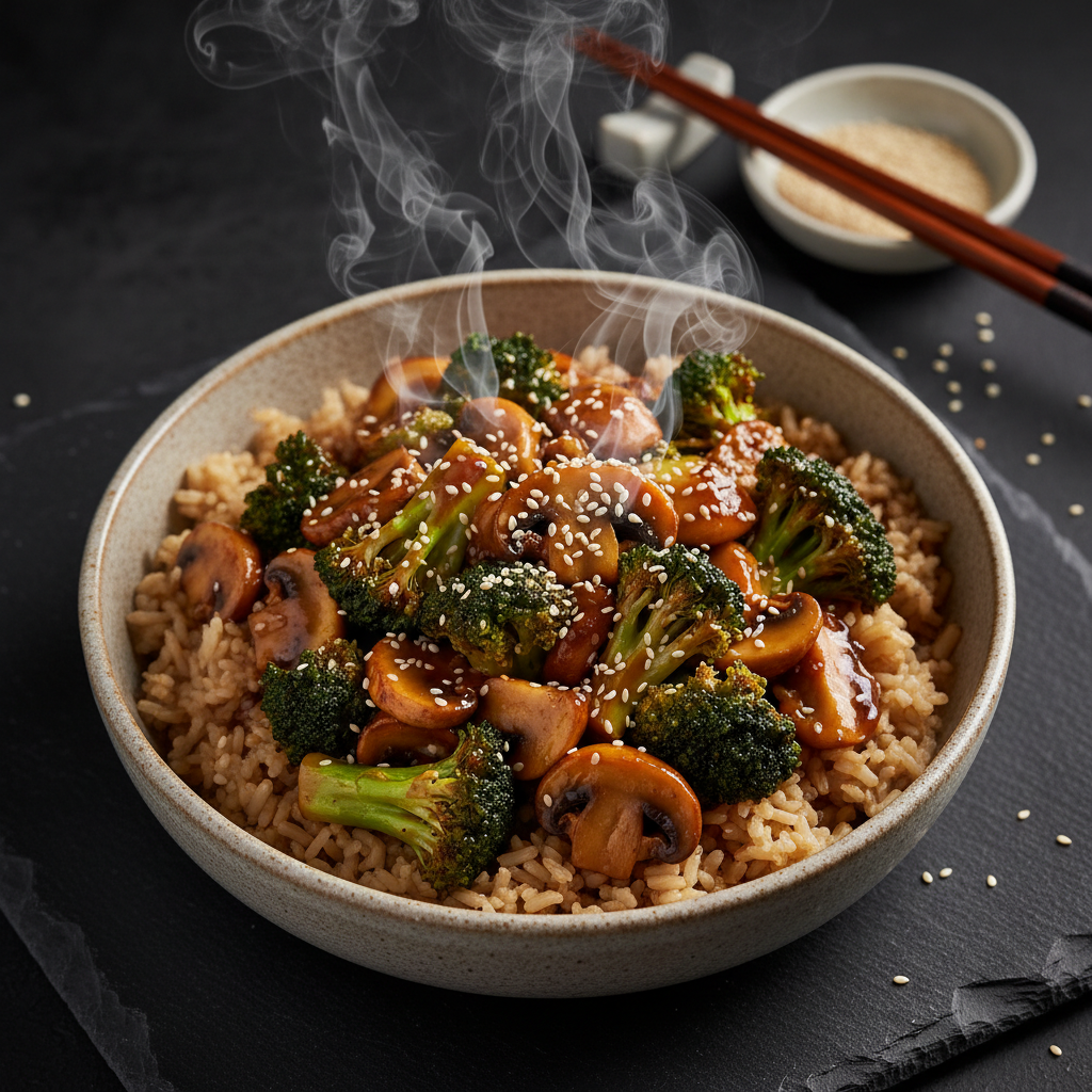 The Ultimate 20-Minute Broccoli and Mushroom Stir Fry with Nutty Brown Rice