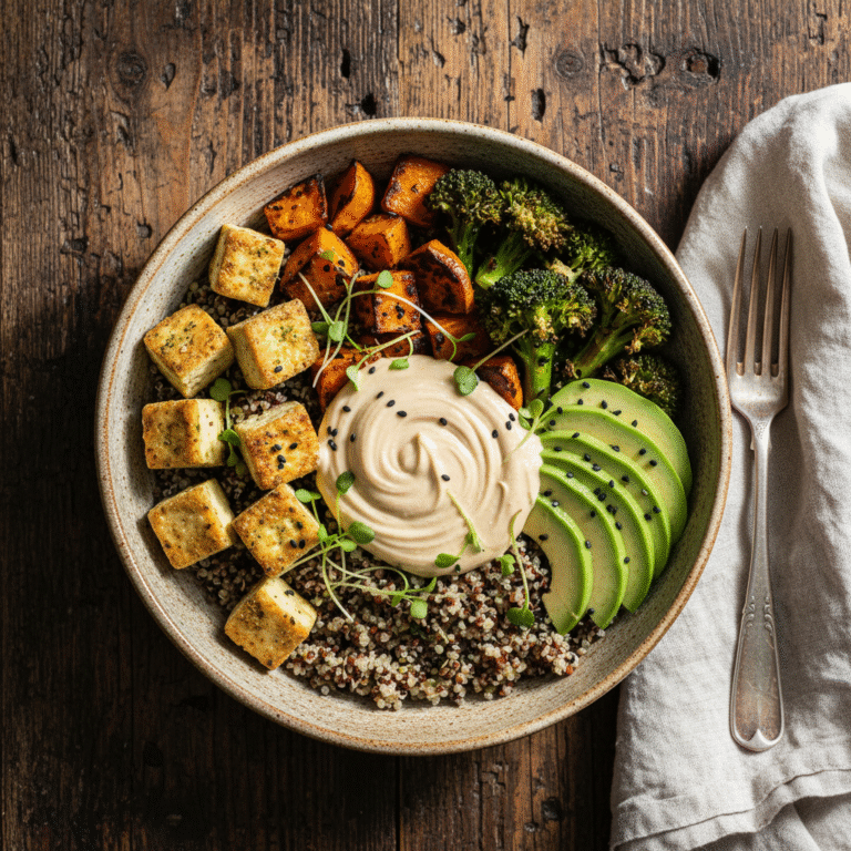 The Ultimate Roasted Vegetable Buddha Bowl with Crispy Tofu and Lemon-Tahini Dressing