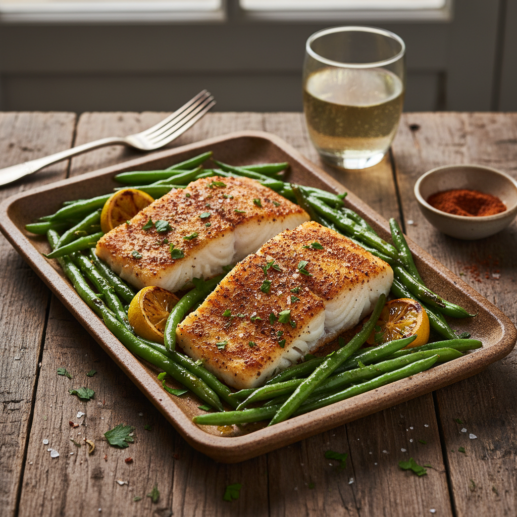 Easy Cajun Baked Cod with Blistered Green Beans: A 30-Minute One-Pan Wonder