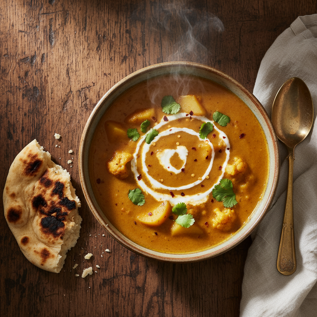 Creamy Golden Cauliflower and Potato Curry Soup - A Healthy, Vegan Comfort Bowl