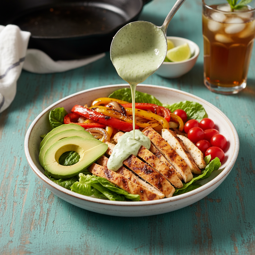 Ultimate Chicken Fajita Salad with Creamy Cilantro-Lime Yogurt Dressing