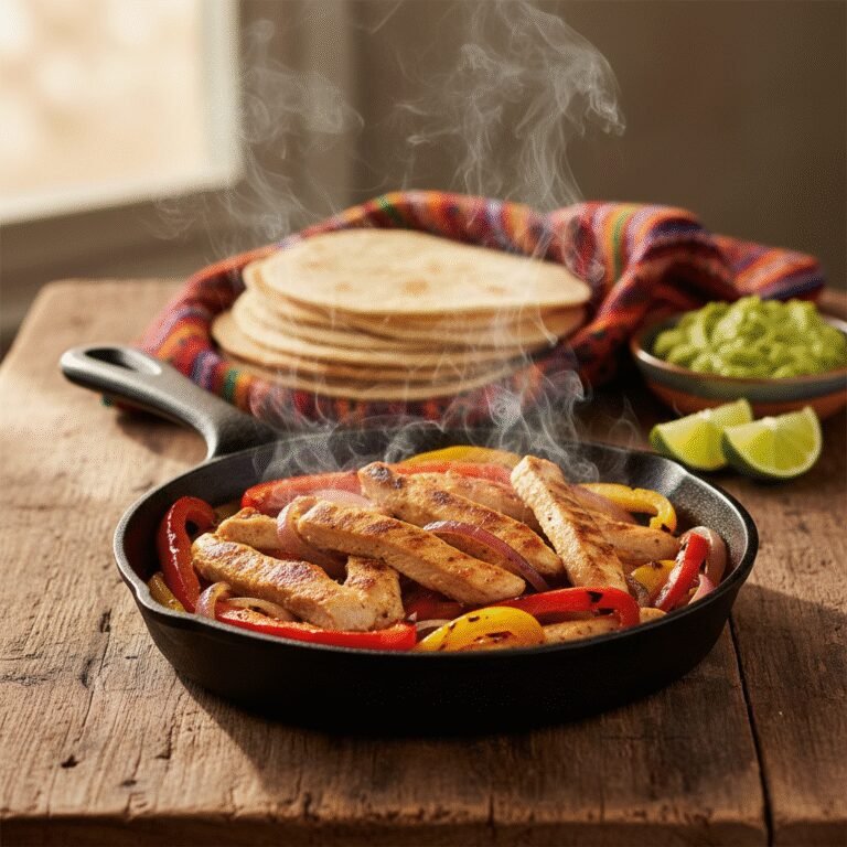 Sizzling One-Pan Chicken Fajita Skillet with Peppers and Onions