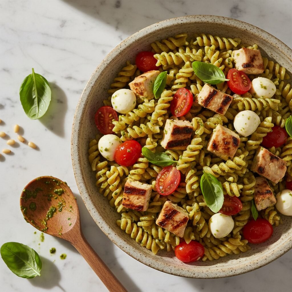 Easy Chicken Pesto Whole Wheat Pasta Salad Meal Prep