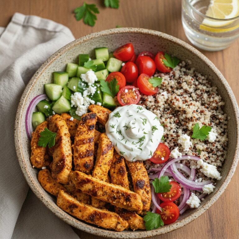Healthy Chicken Shawarma Quinoa Bowls with Creamy Garlic Sauce
