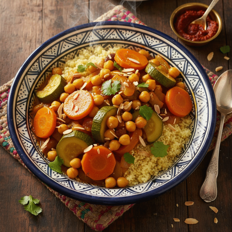 Golden Moroccan Chickpea and Vegetable Tagine with Fluffy Couscous