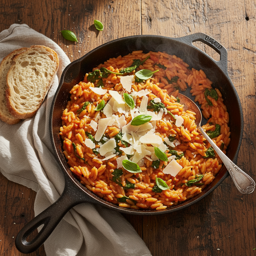 Creamy Tomato Spinach Orzo Skillet Light Recipe