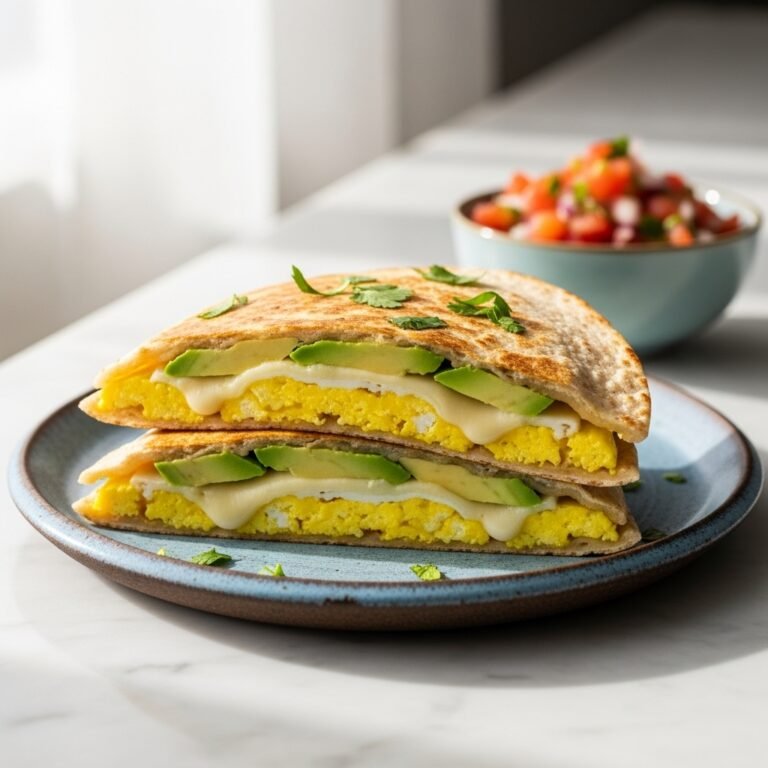 10-Minute Egg and Avocado Breakfast Quesadilla (Whole Wheat!)