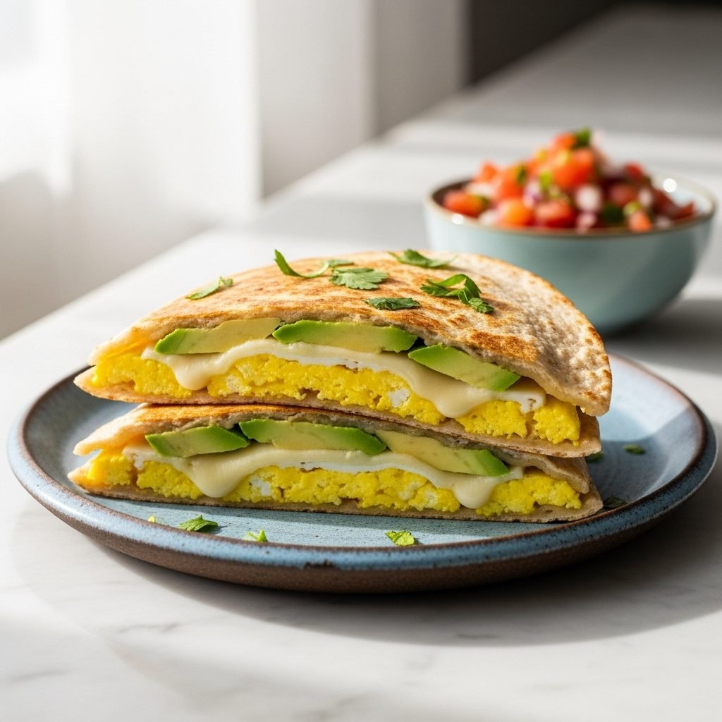 10-Minute Egg and Avocado Breakfast Quesadilla (Whole Wheat!)
