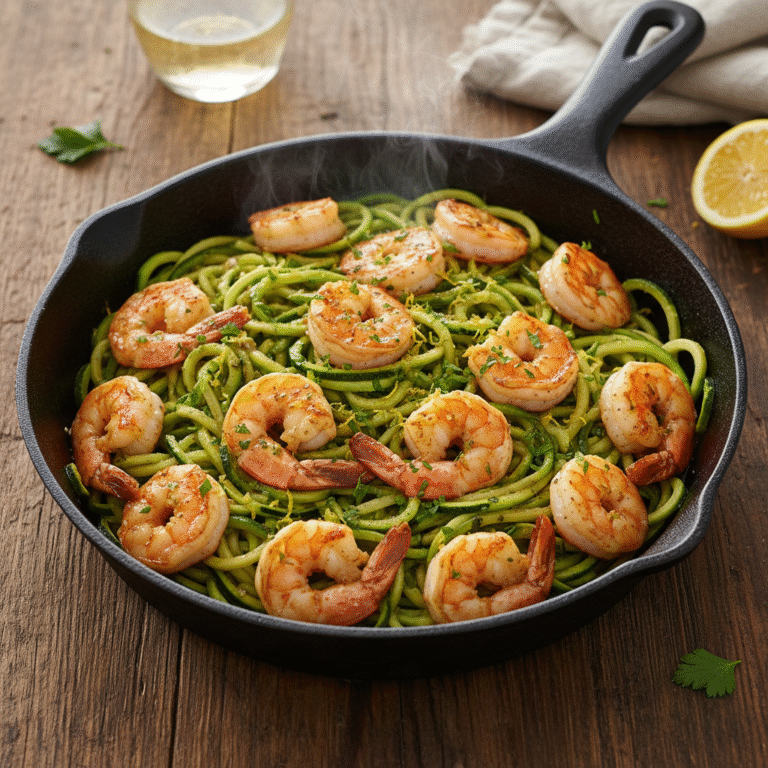 20-Minute Garlic Butter Shrimp Zucchini Noodle Skillet (Low Carb & Keto)