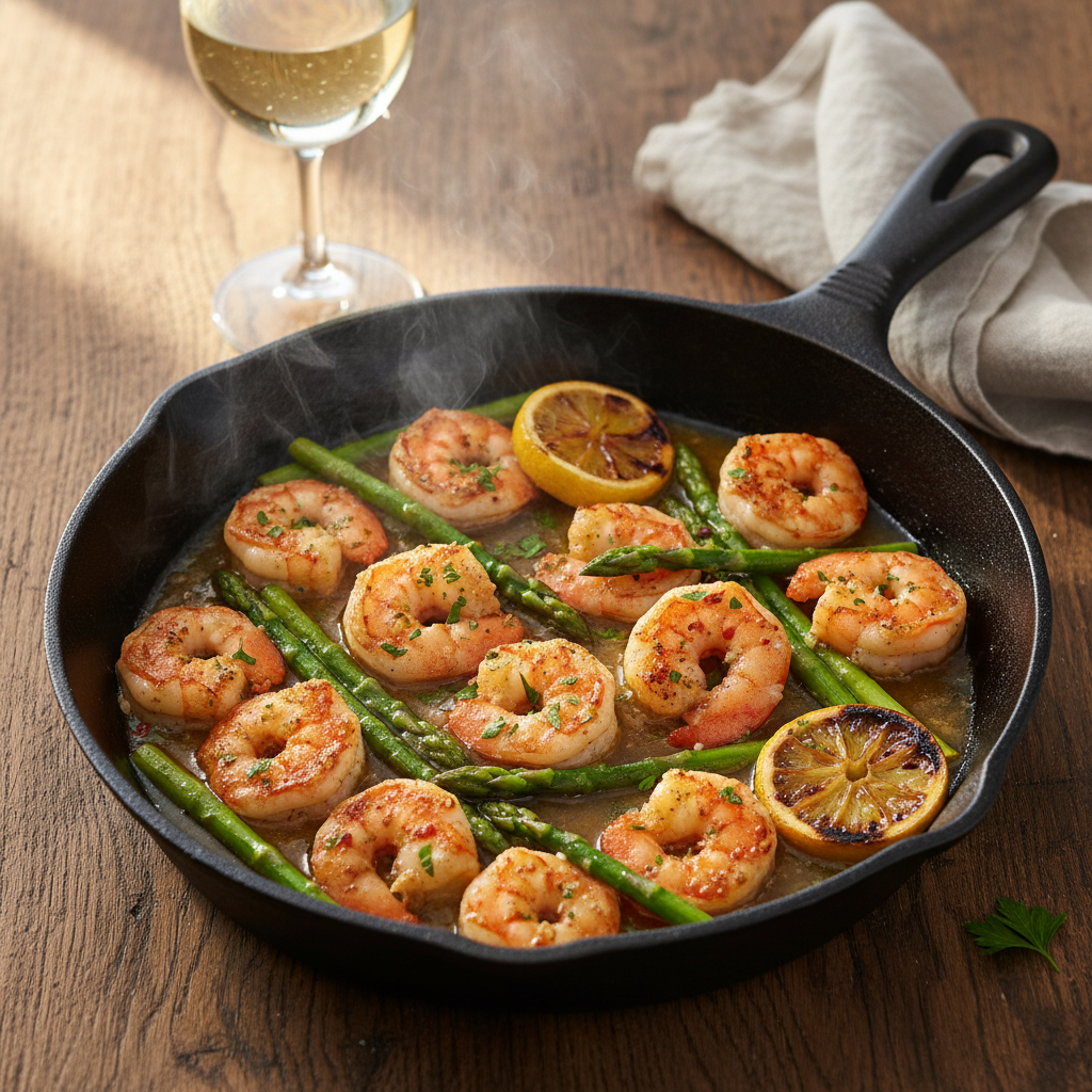 20-Minute Garlic Lemon Shrimp and Asparagus Skillet