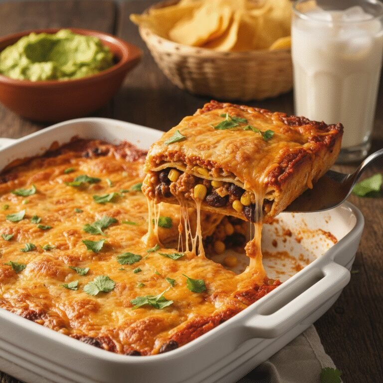 Cheesy Ground Turkey and Black Bean Enchilada Bake