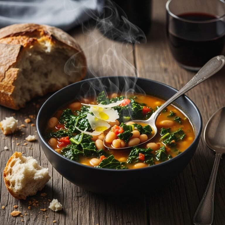 Rustic Tuscan Kale and White Bean Soup with Tomatoes