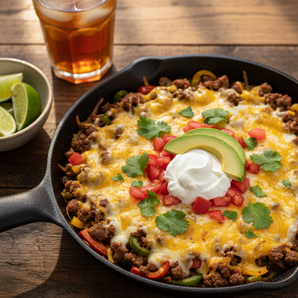 Ultimate Cheesy Keto Taco Skillet with Ground Beef