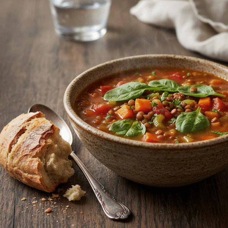 Hearty Rustic Lentil and Vegetable Soup with Tomatoes
