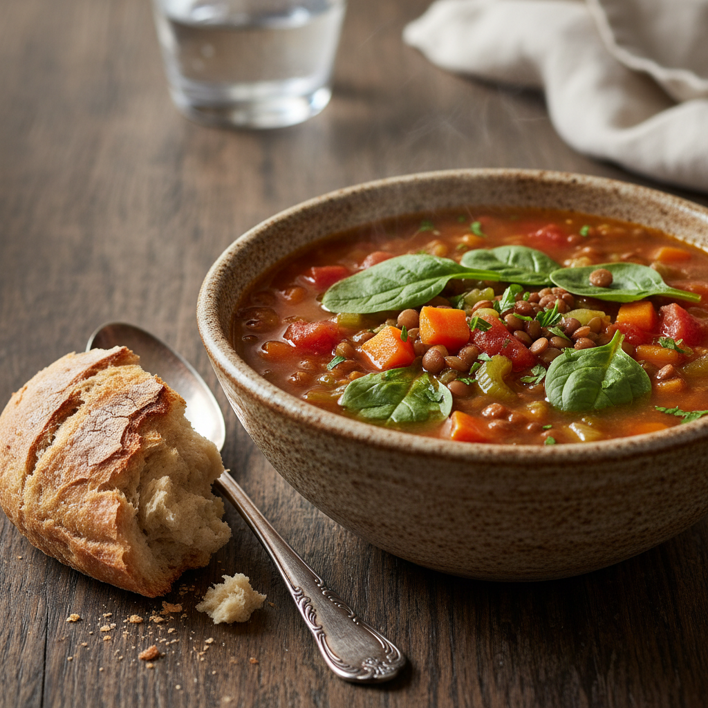 Hearty Rustic Lentil and Vegetable Soup with Tomatoes