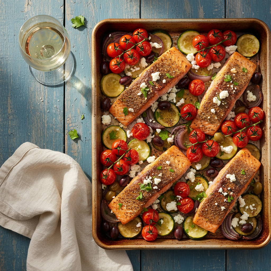 Low Carb Mediterranean Salmon Tray Bake: The Ultimate 30-Minute Sheet Pan Dinner