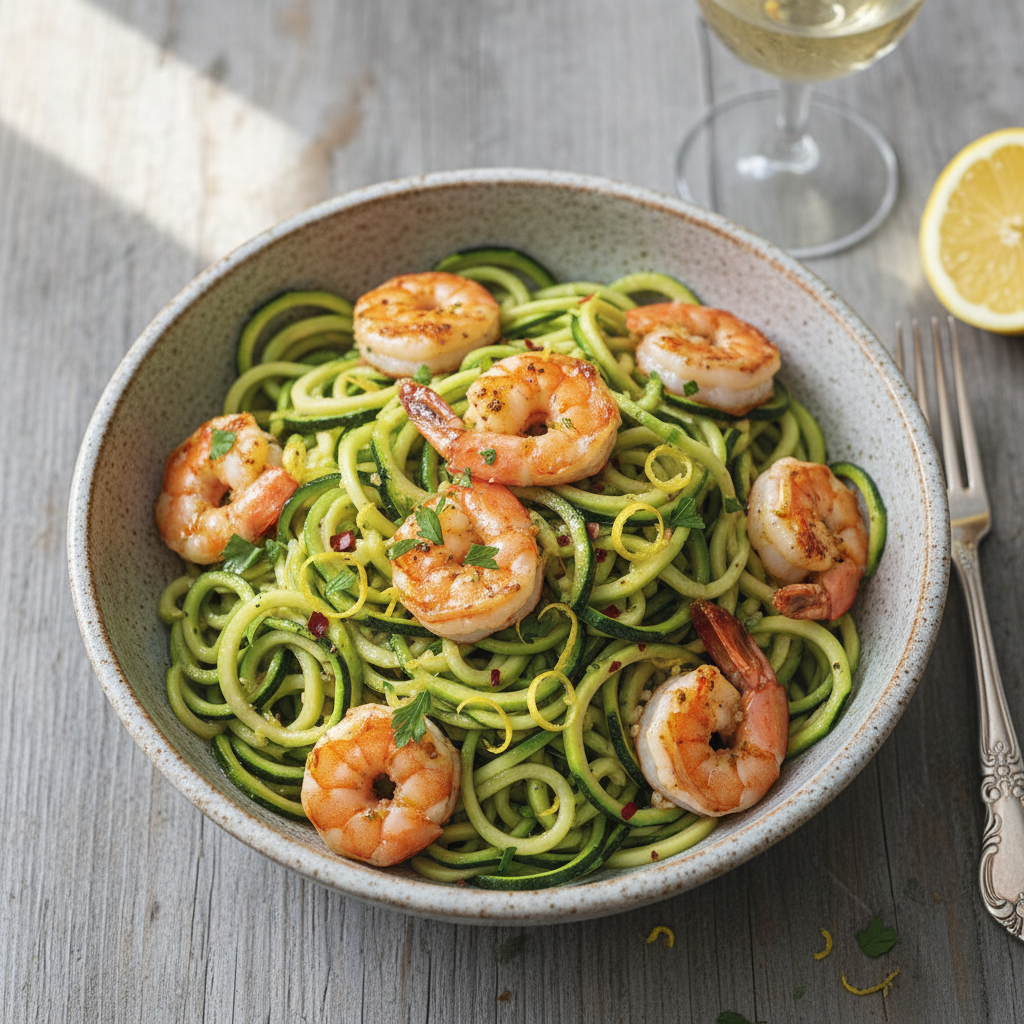 Garlic Butter Low Carb Shrimp Scampi with Zucchini Noodles