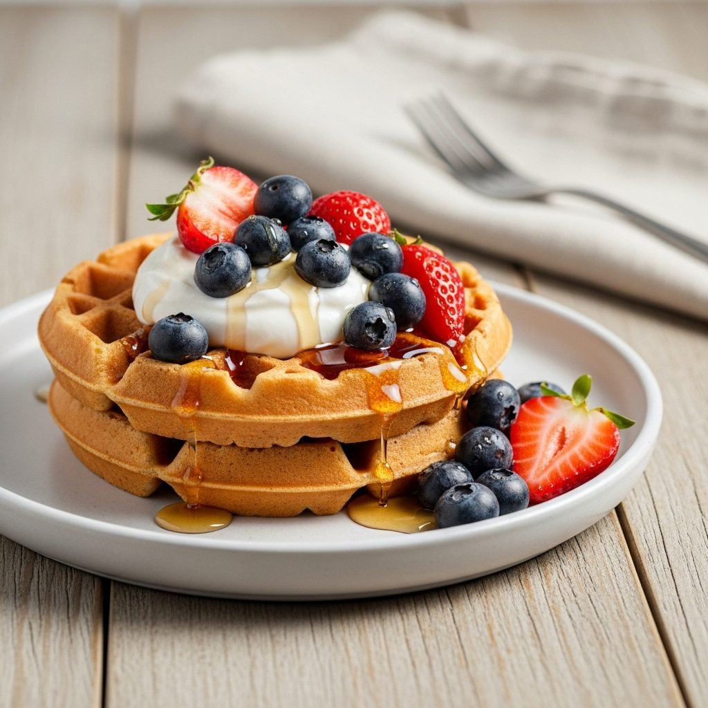The Ultimate Protein Waffles with Greek Yogurt Topping