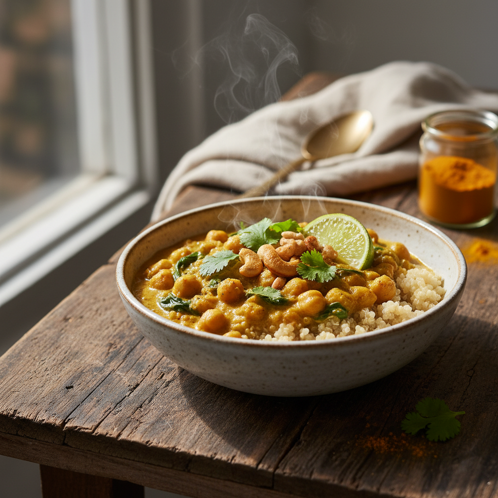 Golden Coconut Quinoa and Chickpea Curry Bowl