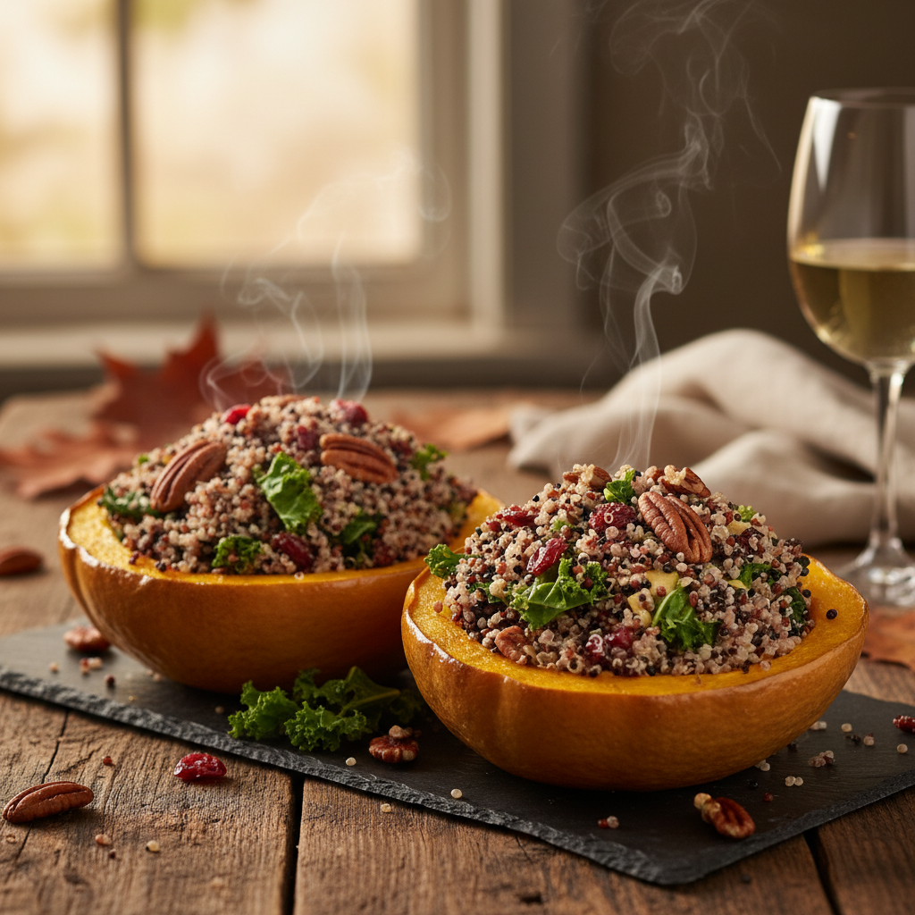 The Ultimate Roasted Acorn Squash with Quinoa and Vegetable Stuffing