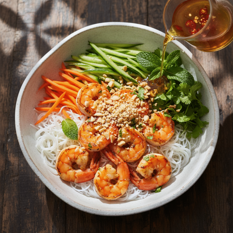 Zesty Vietnamese-Inspired Rice Noodle and Shrimp Salad Bowl