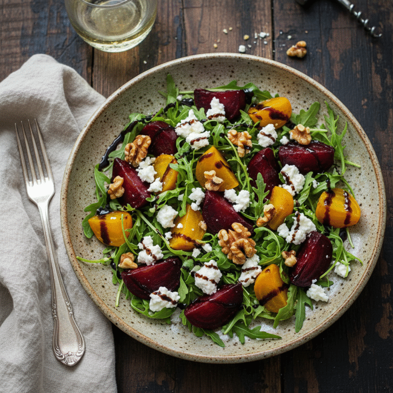 Ultimate Roasted Beet and Goat Cheese Salad with Arugula & Balsamic Glaze