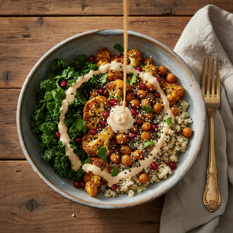Golden Roasted Cauliflower & Lemon-Garlic Tahini Buddha Bowl