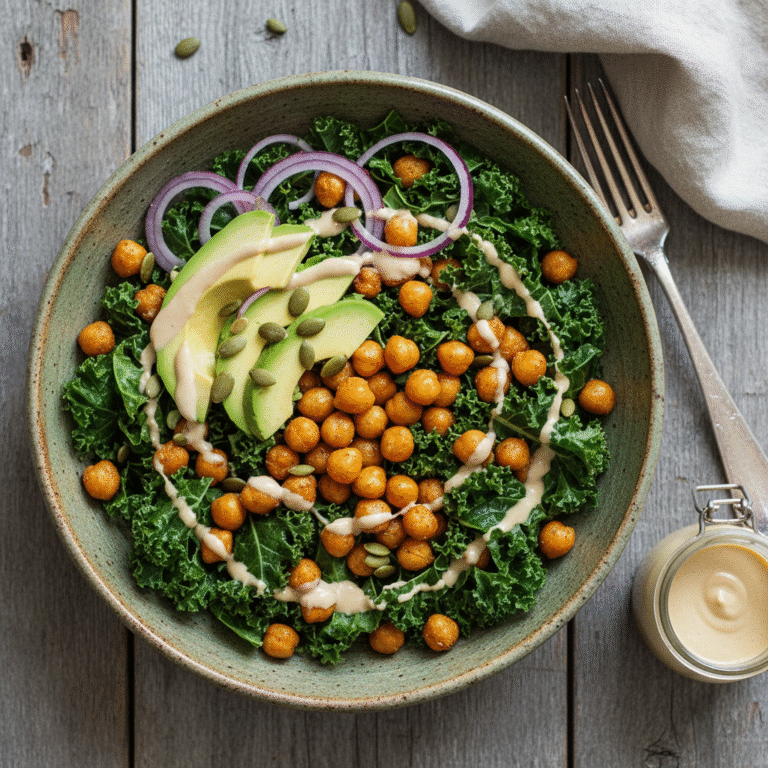 Ultimate Roasted Chickpea and Kale Salad Bowl with Creamy Tahini Dressing