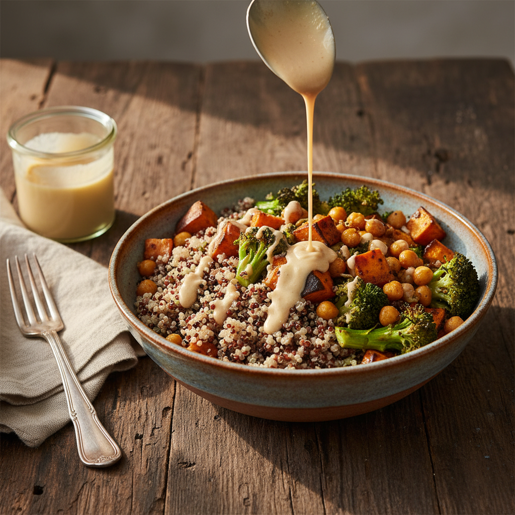 The Ultimate Roasted Vegetable Quinoa Bowl with Creamy Lemon-Tahini Dressing