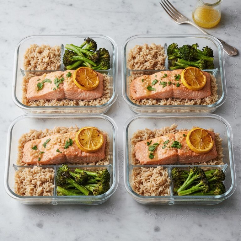 Lemon Garlic Butter Salmon and Brown Rice Meal Prep Bowls