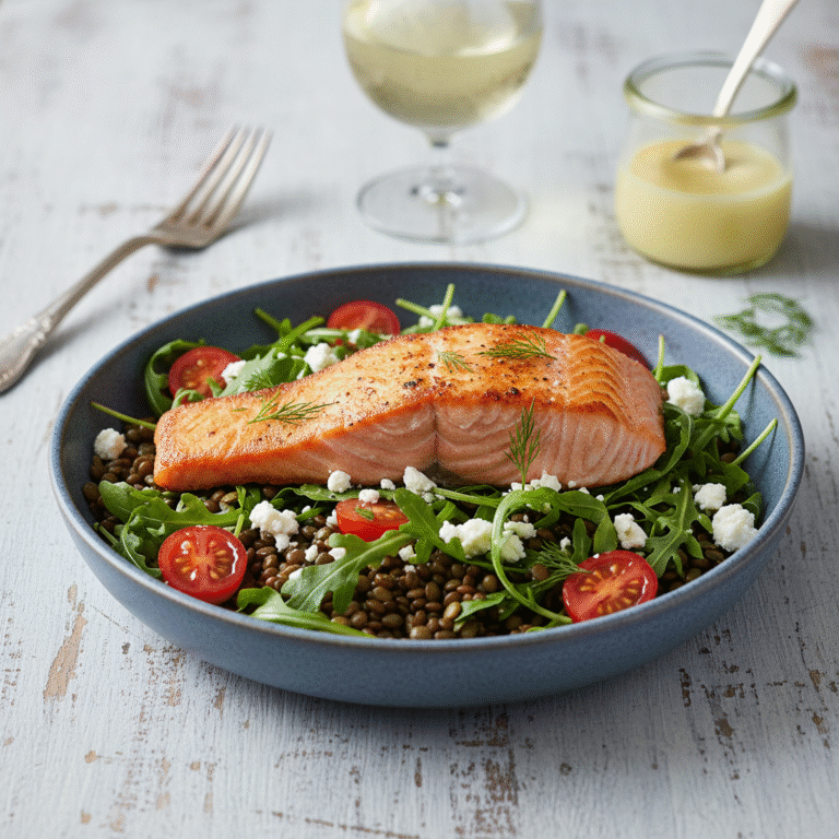 The Ultimate Healthy Salmon and Lentil Salad Bowl with Lemon-Dill Dressing