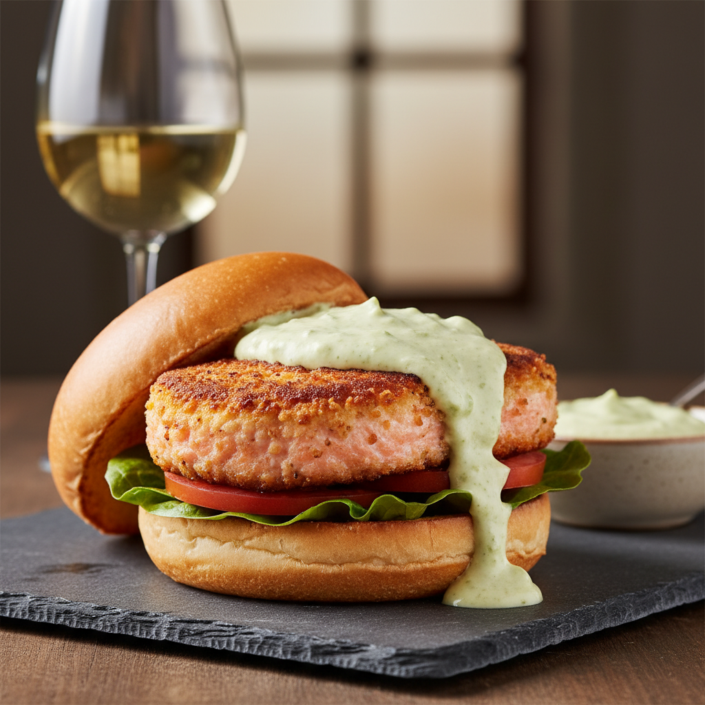 The Ultimate Juicy Salmon Burger With Creamy Avocado Yogurt Sauce