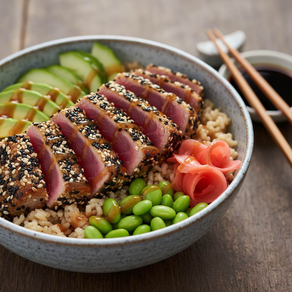 Seared Tuna Poke Bowl With Brown Rice Recipe