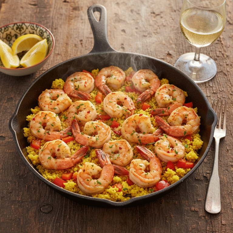 Garlic Butter Shrimp and Cauliflower Rice Skillet - 20 Minute Low Carb Dinner