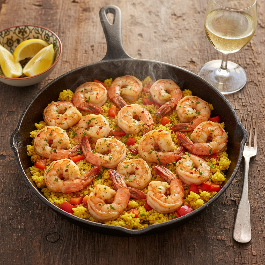 Garlic Butter Shrimp and Cauliflower Rice Skillet - 20 Minute Low Carb Dinner