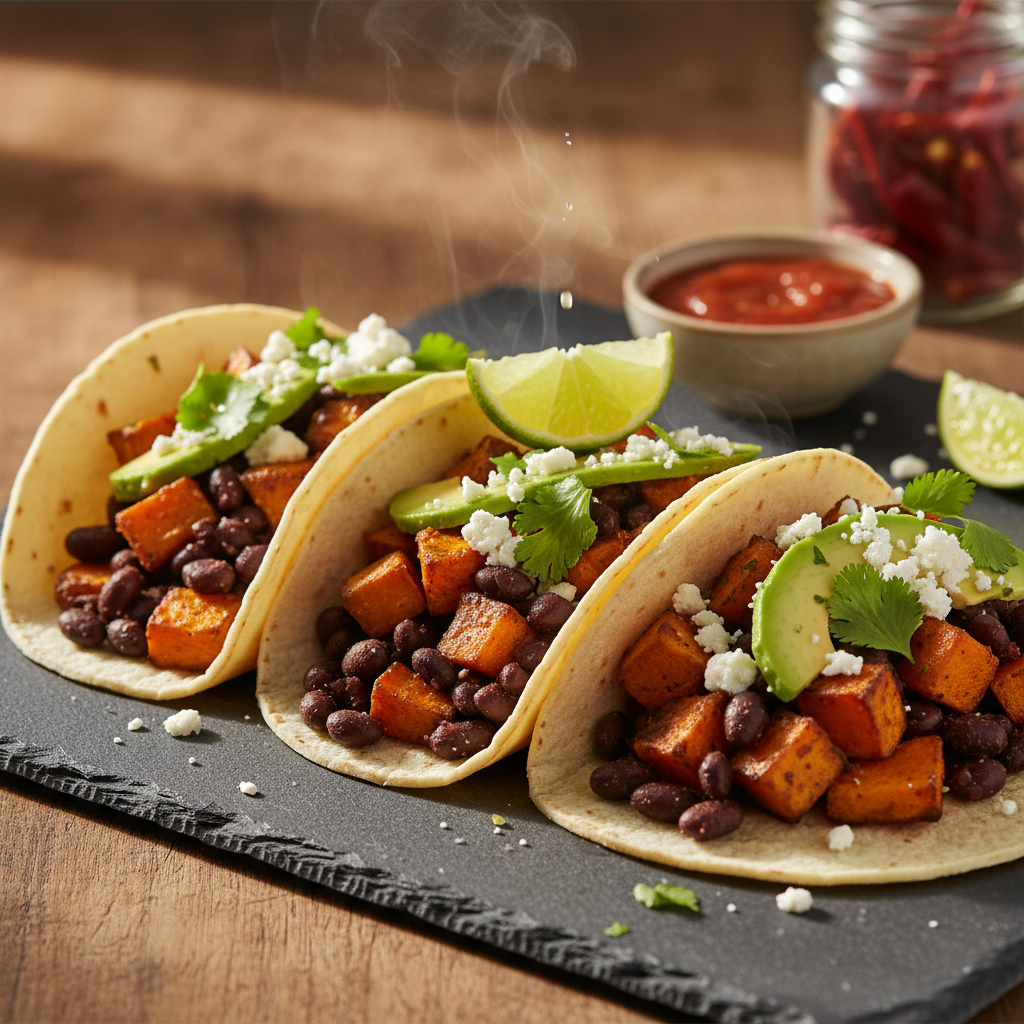 The Ultimate Spicy Black Bean and Roasted Sweet Potato Tacos