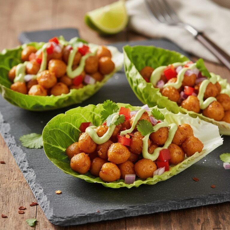Spicy Chickpea Lettuce Wraps with Avocado Crema