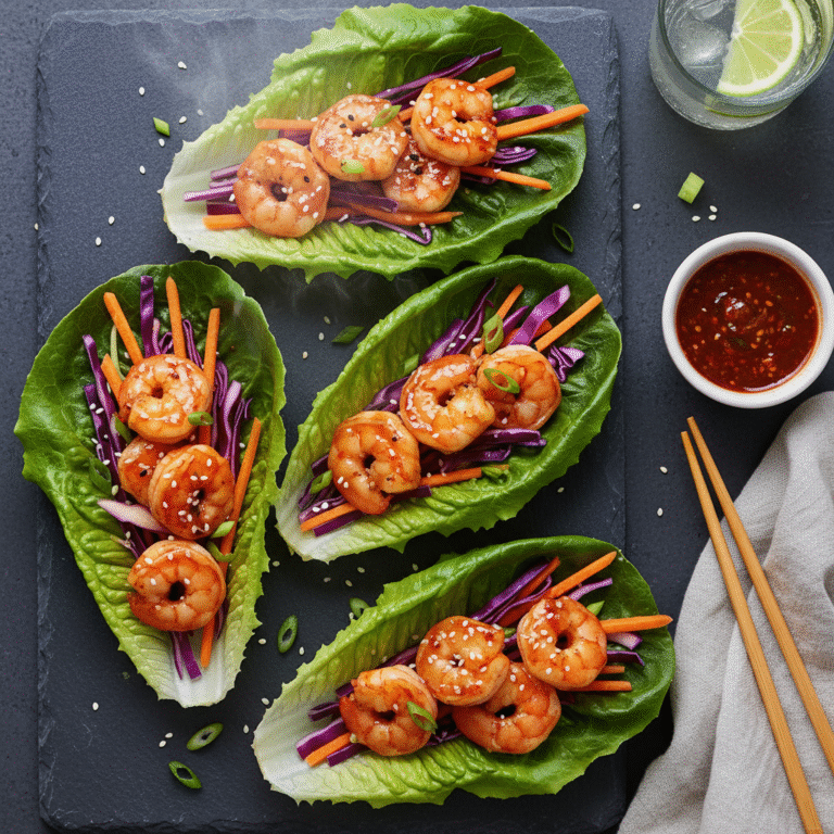 20-Minute Spicy Shrimp & Cabbage Lettuce Wraps with Creamy Sriracha Lime Drizzle