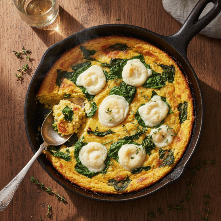 Rustic Spinach and Goat Cheese Polenta Bake