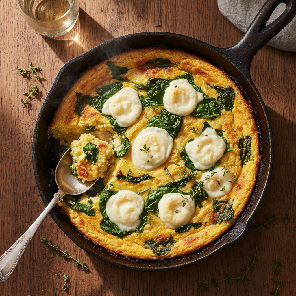 Rustic Spinach and Goat Cheese Polenta Bake
