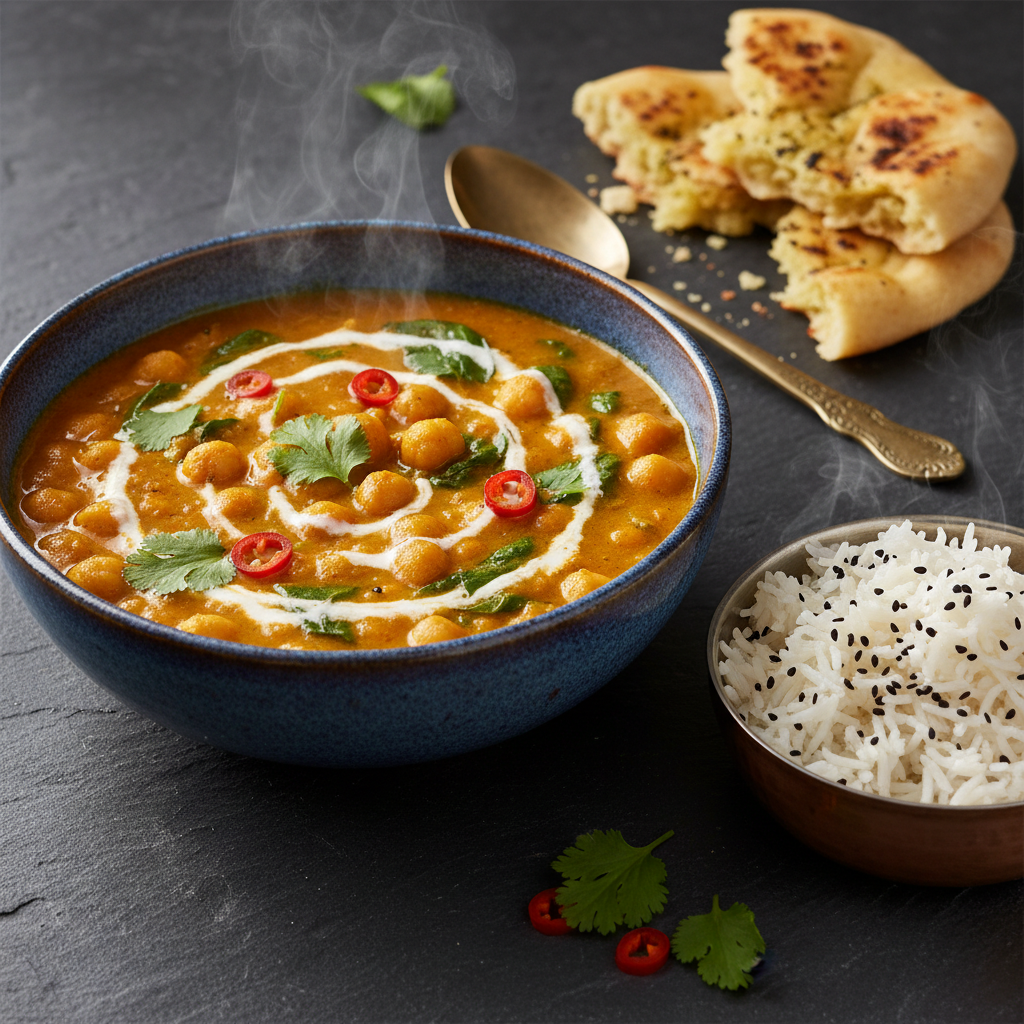 Creamy Spinach Chickpea Coconut Curry with Fluffy Basmati Rice