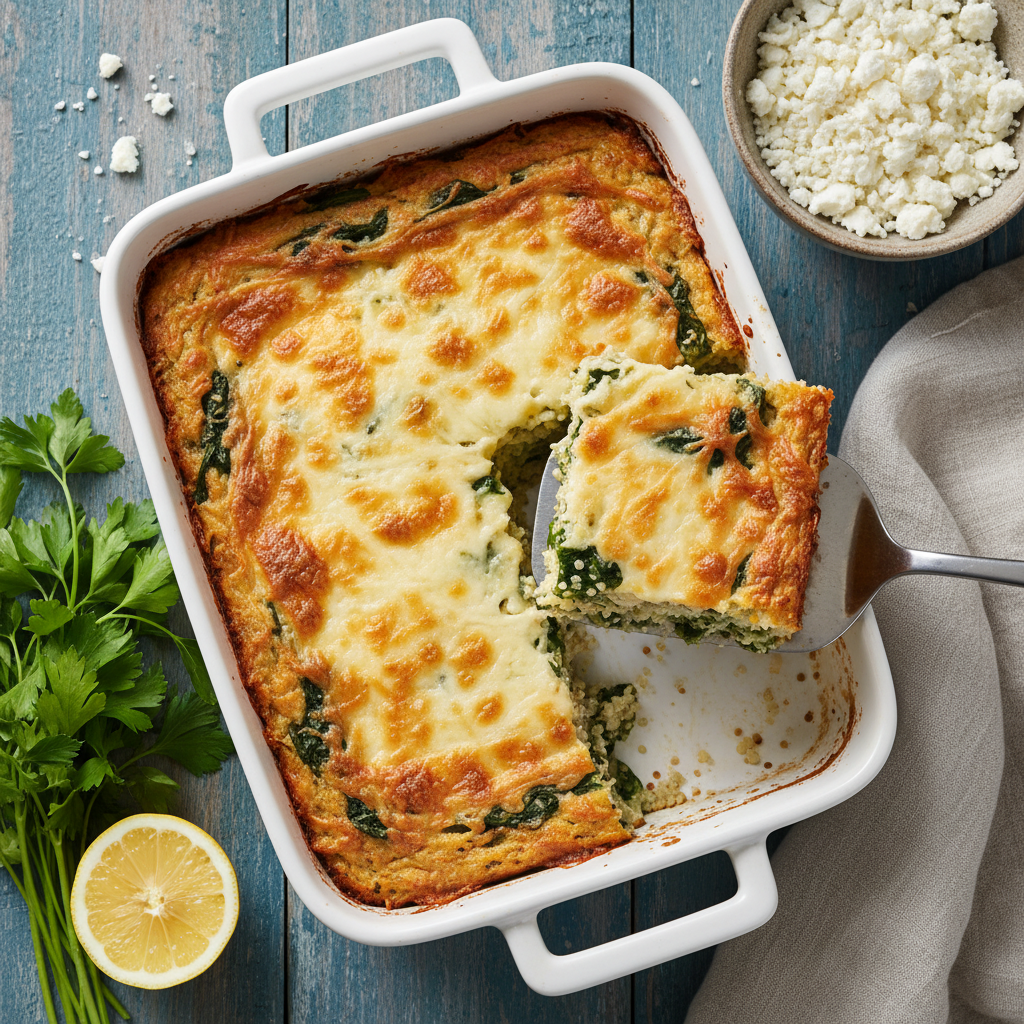 Healthy Spinach Feta Quinoa Bake with Garlic and Lemon