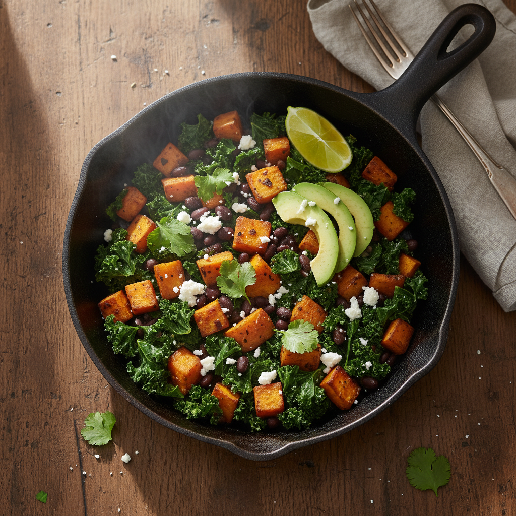 Sweet Potato Kale And Black Bean Skillet Recipe